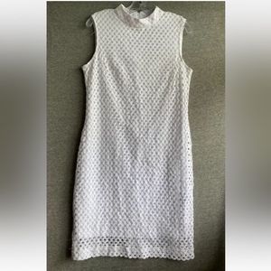 SHARAGANO LADIES DRESS 8 WHITE EYELET SHEATH MOCK CROCHET SLEEVELESS GRADUATE